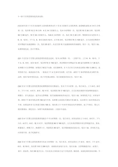 新生儿喂养表
