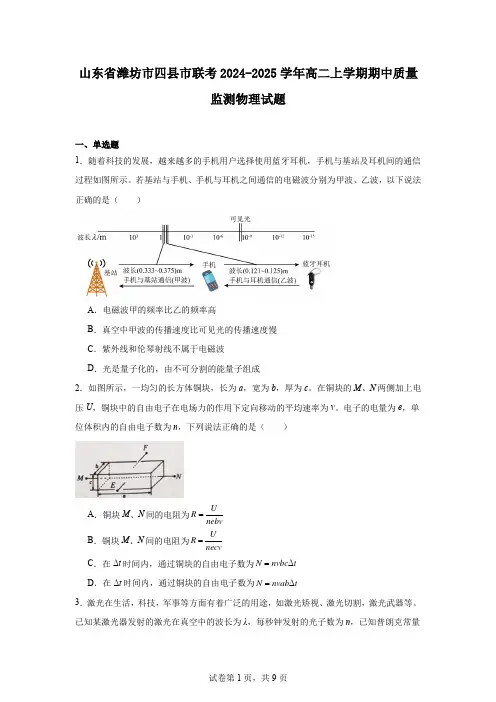 山东省潍坊市四县市联考2024-2025学年高二上学期期中质量监测物理试题