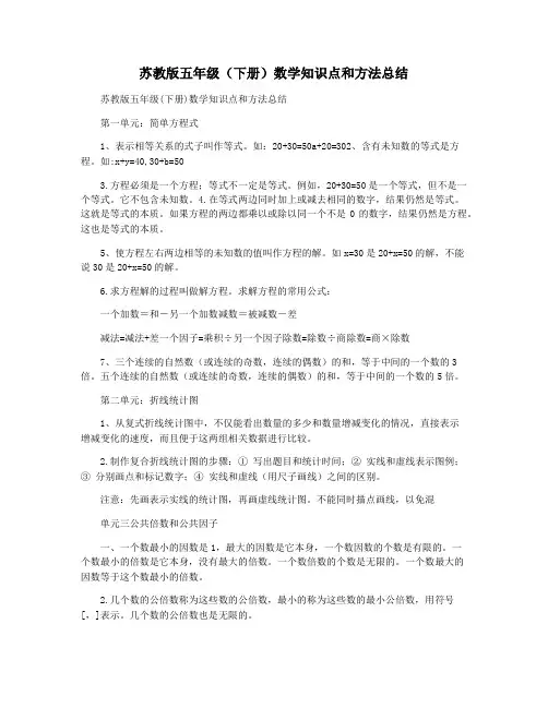 苏教版五年级(下册)数学知识点和方法总结