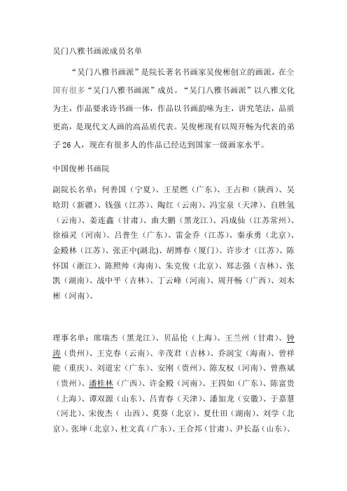 吴门八雅书画派成员名单