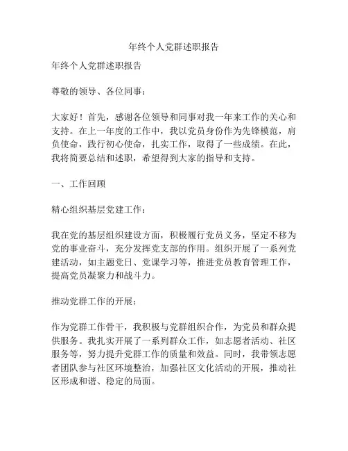 年终个人党群述职报告