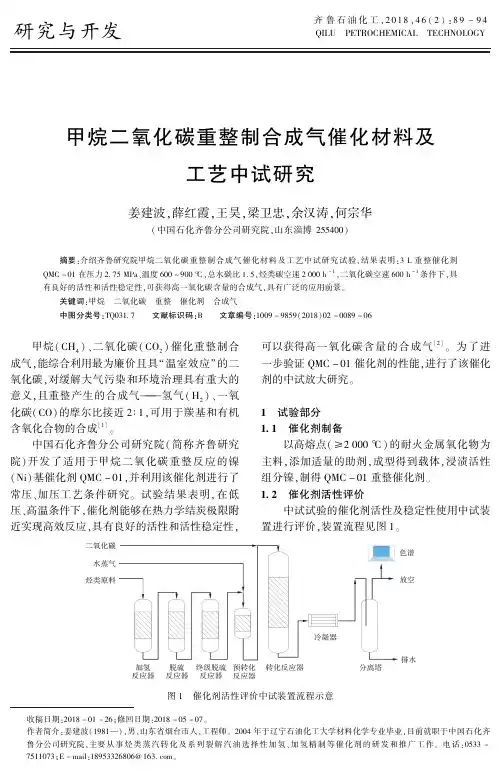 甲烷二氧化碳重整制合成气催化材料及工艺中试研究