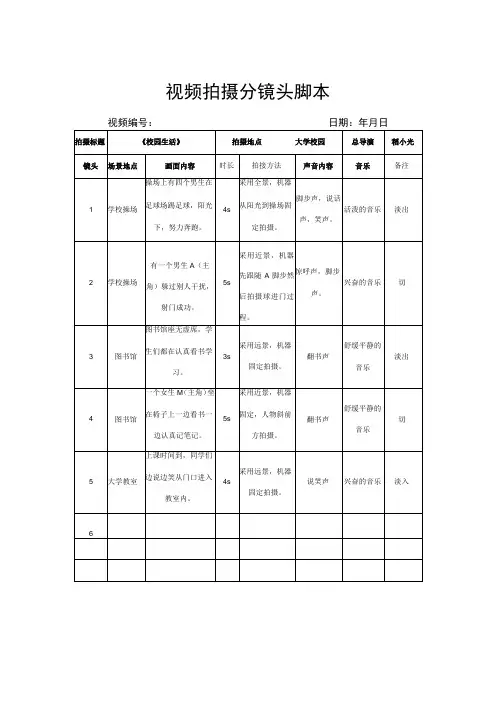 视频拍摄分镜脚本精选5篇