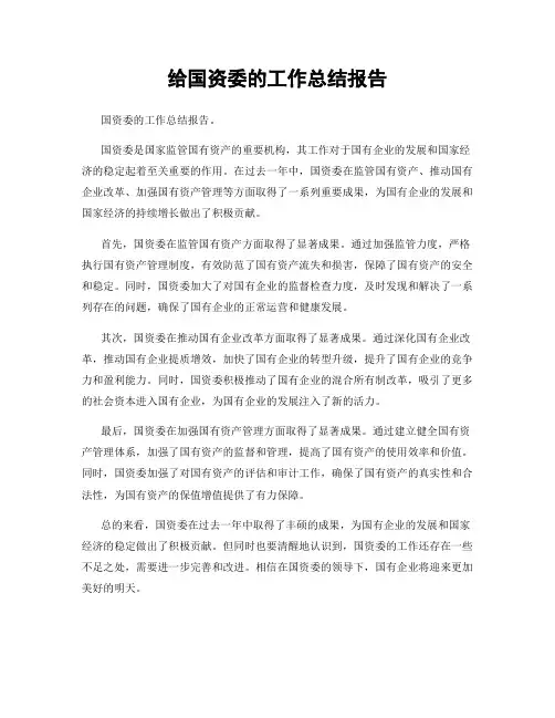 给国资委的工作总结报告