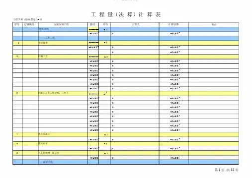 土建工程量计算表格
