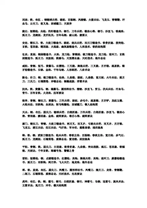 三国群英传7所有城池贩卖物品大全