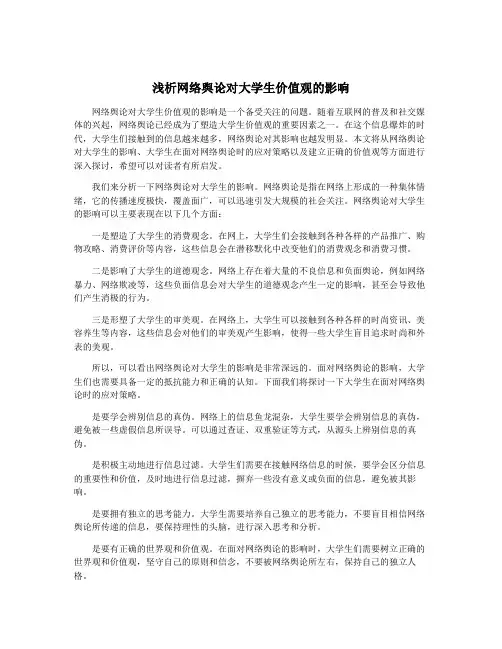 浅析网络舆论对大学生价值观的影响
