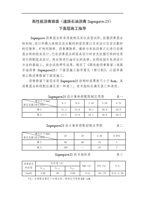 高性能沥青路面(道路石油沥青Superpave-25)下面层施工指导