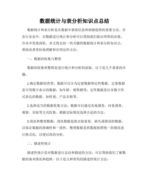 数据统计与表分析知识点总结