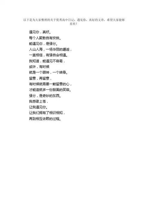 优秀高中日记：遇见你，真好