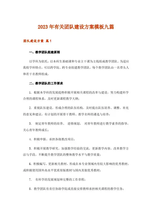 2023年有关团队建设方案模板九篇