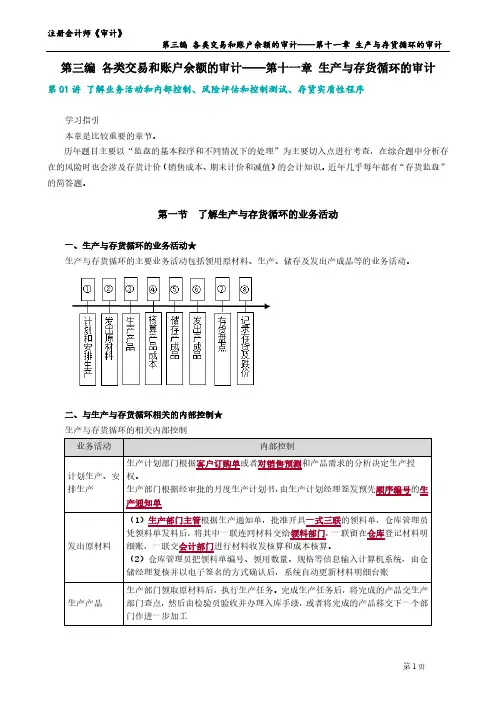 2023年注册会计师《审计》 第十一章 生产与存货循环的审计