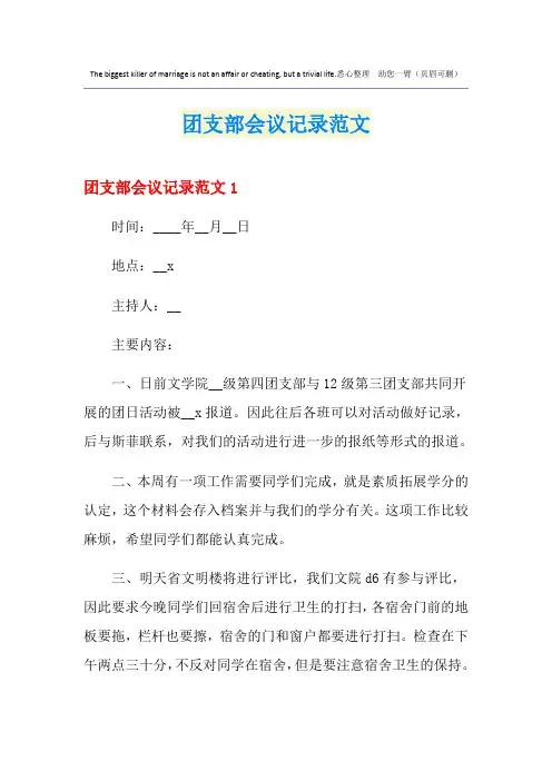 团支部会议记录范文