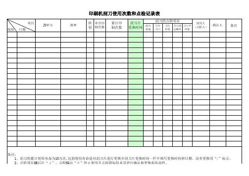 印刷机刮刀使用次数和点检记录表