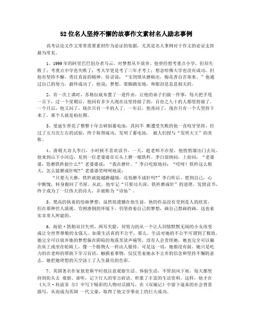 52位名人坚持不懈的故事作文素材名人励志事例