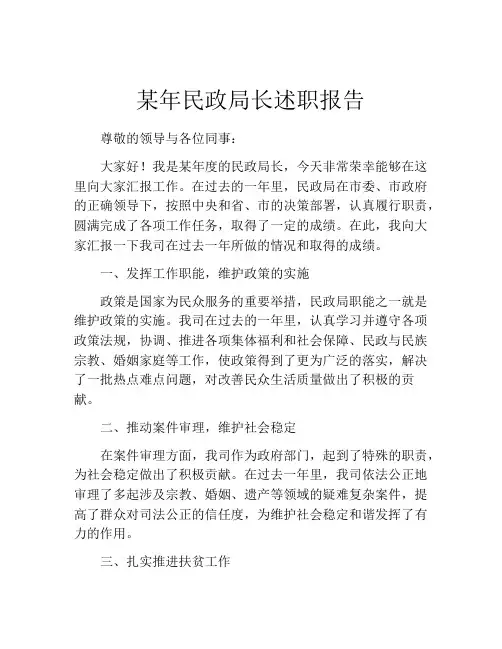 某年民政局长述职报告