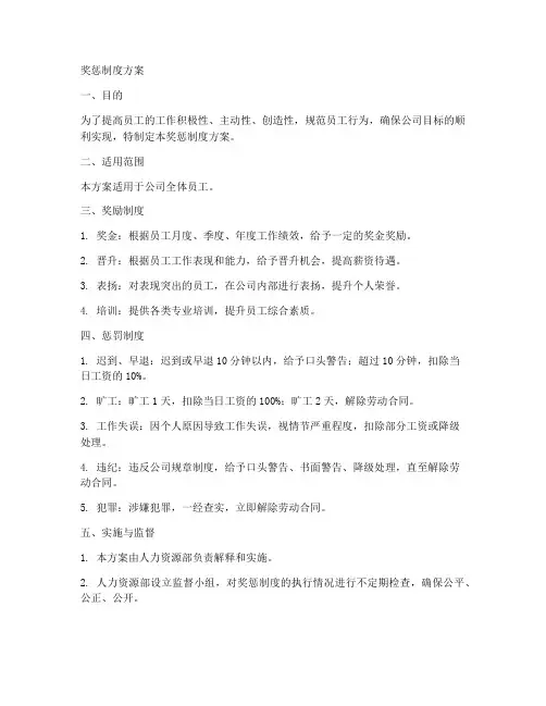 奖惩制度方案格式范文模板