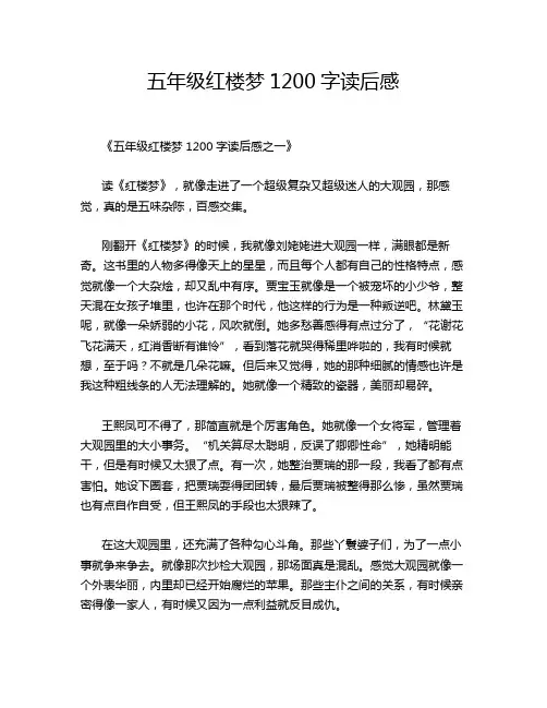 五年级红楼梦1200字读后感