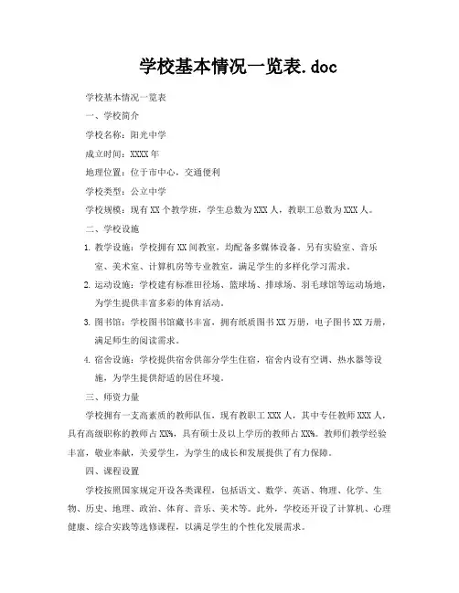 学校基本情况一览表doc