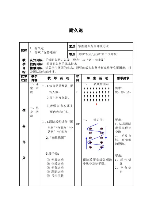 体育与健康人教六年级全一册耐久跑教案