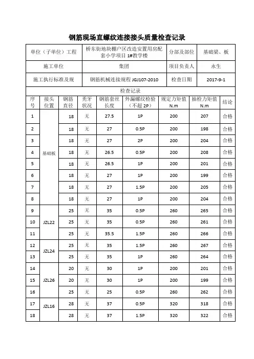 直螺纹套筒检查记录文本
