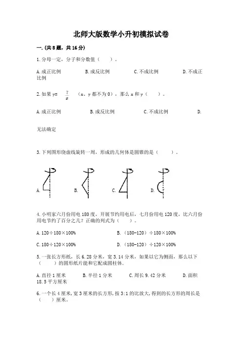 北师大版数学小升初模拟试卷附参考答案【典型题】