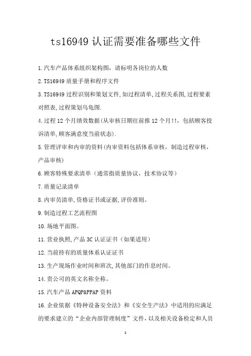 ts16949认证需要准备哪些文件