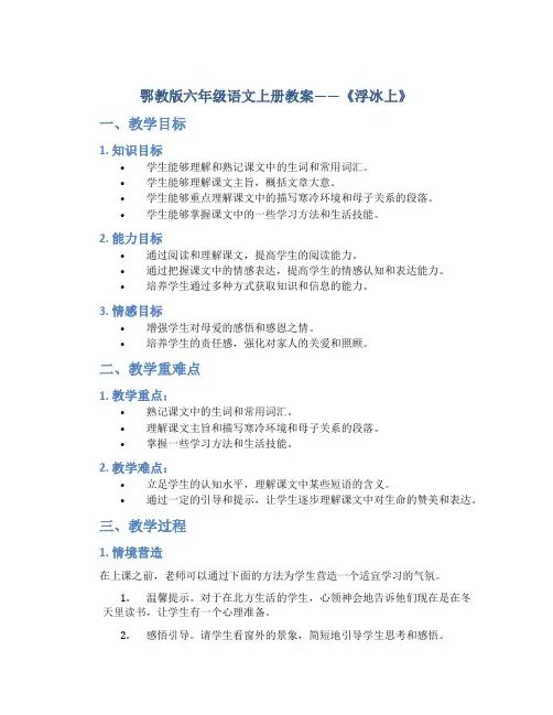 鄂教版六年级语文上册教案浮冰上