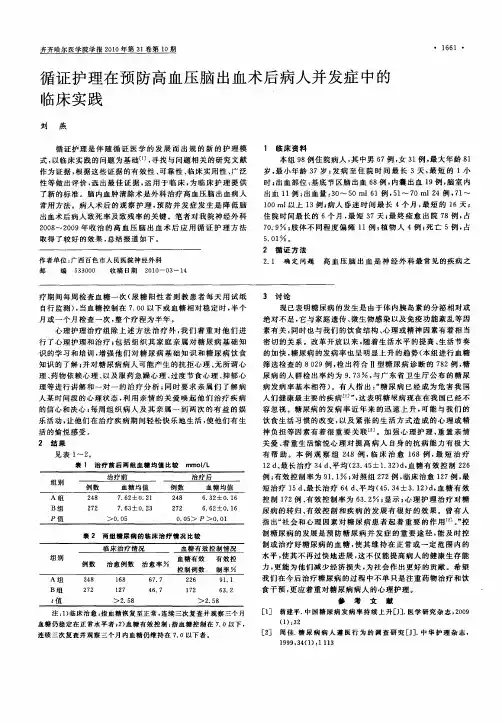 循证护理在预防高血压脑出血术后病人并发症中的临床实践