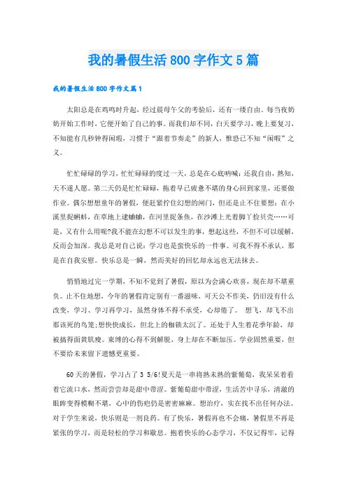 我的暑假生活800字作文5篇