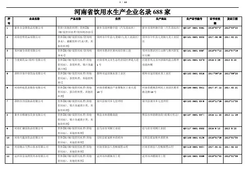 河南省饮用水生产企业名录688家