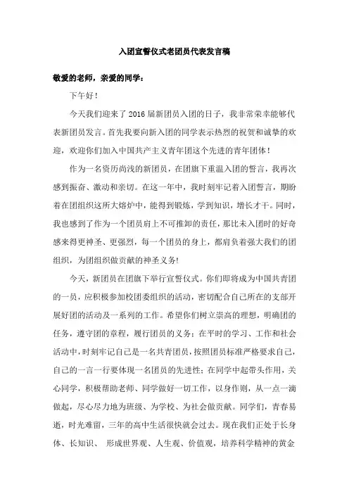 入团宣誓仪式新团员代表发言稿