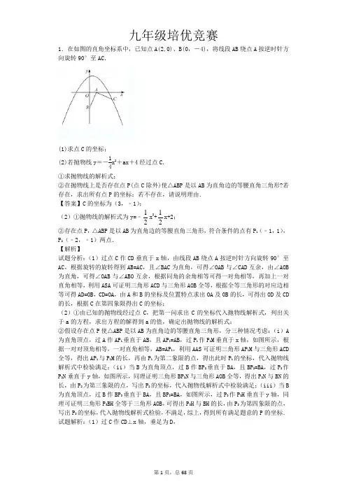 九年级数学培优题含详细答案