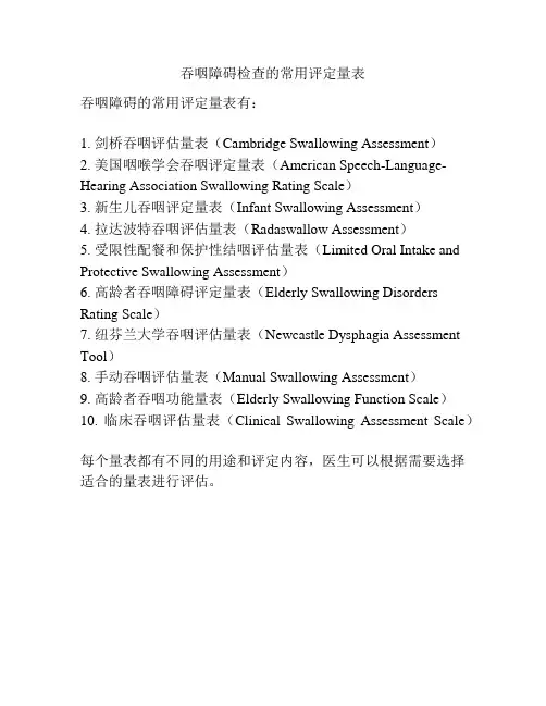 吞咽障碍检查的常用评定量表