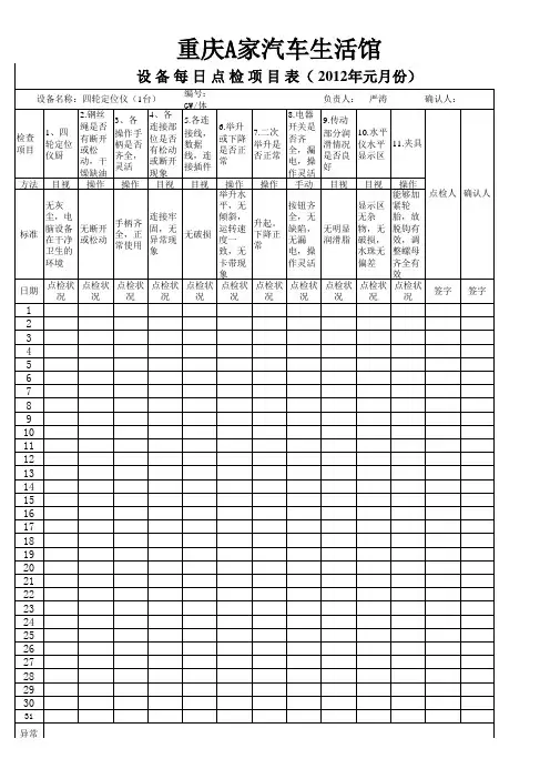 四轮定位仪检查表