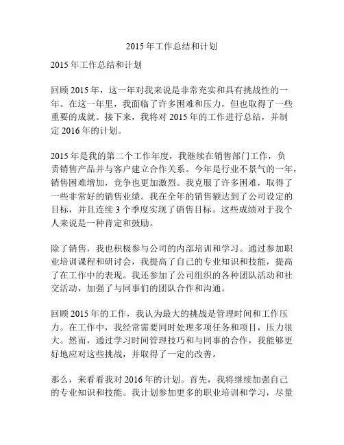 2015年工作总结和计划