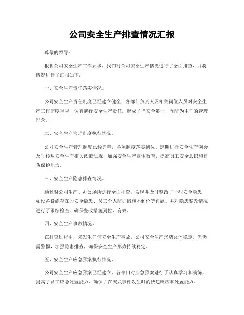 公司安全生产排查情况汇报