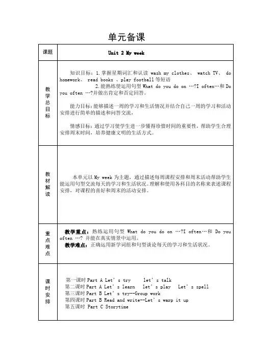 pep五年级英语上册第二单元备课