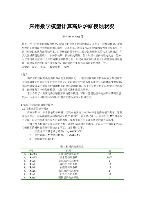 采用数学模型计算高炉炉缸侵蚀状况
