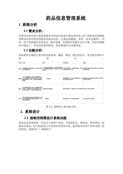 广东海洋大学 数据库课程设计 药品信息管理系统