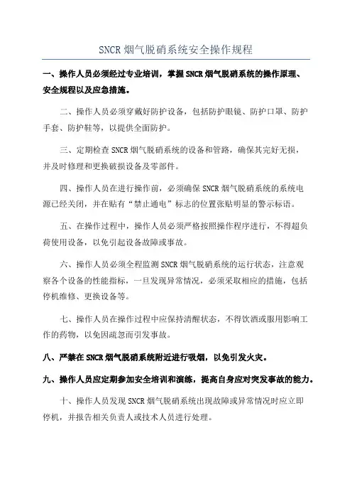 SNCR烟气脱硝系统安全操作规程