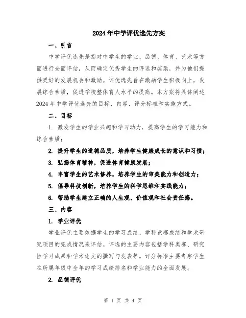 2024年中学评优选先方案