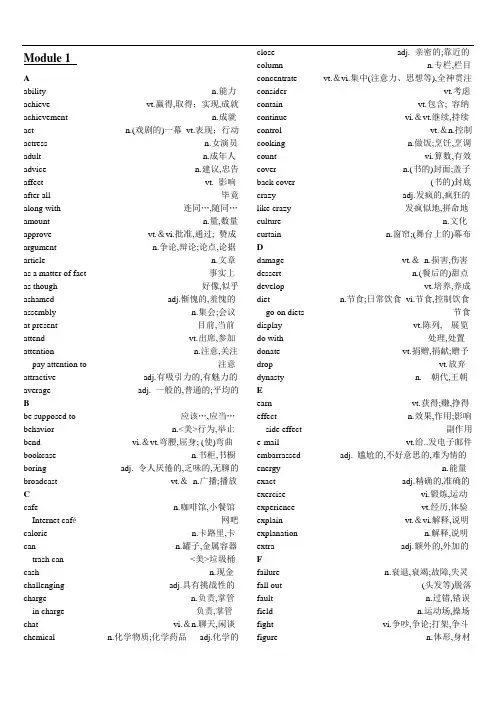 牛津高中英语必修与选修模块1-8词汇表(字母顺序版)