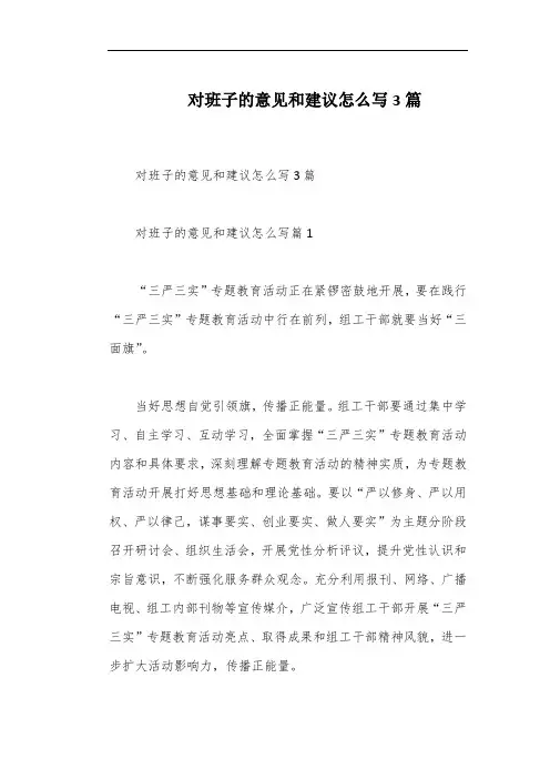 对班子的意见和建议怎么写3篇