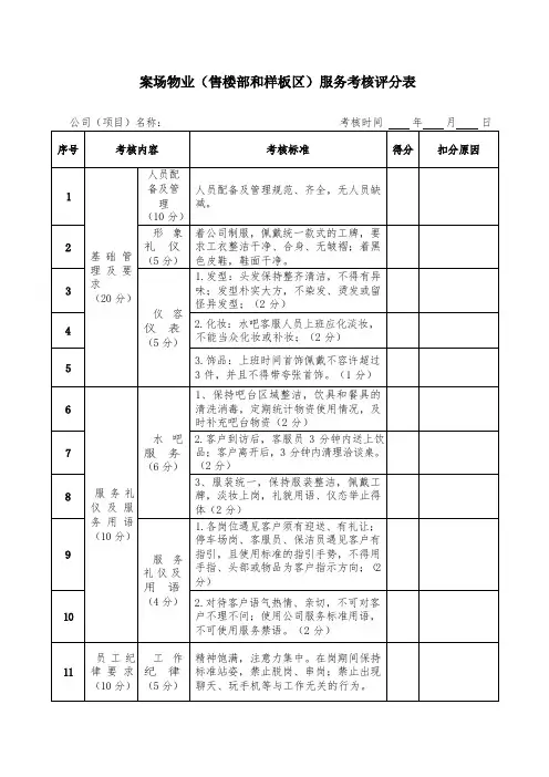 案场物业服务考核评分表