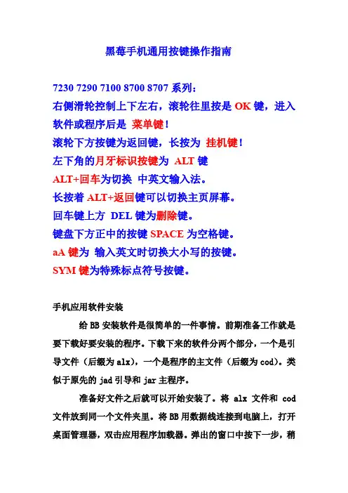 黑莓手机通用按键操作指南