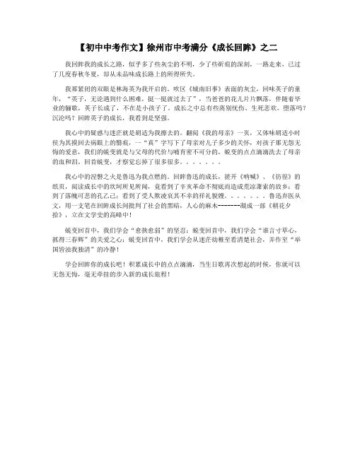 【初中中考作文】徐州市中考满分《成长回眸》之二