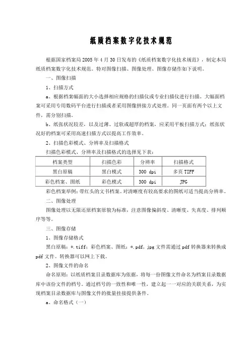 纸质档案数字化技术规范