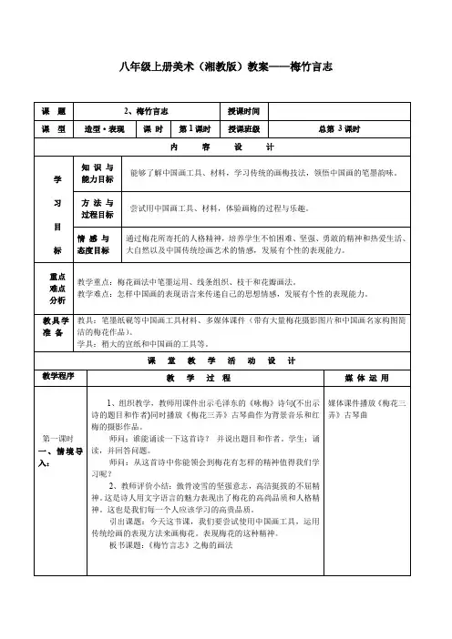 八年级上册美术(湘教版)教案——梅竹言志