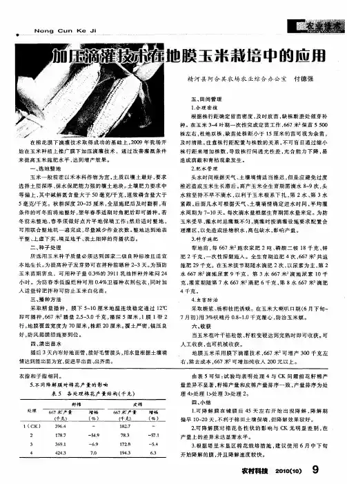加压滴灌技术在地膜玉米栽培中的应用
